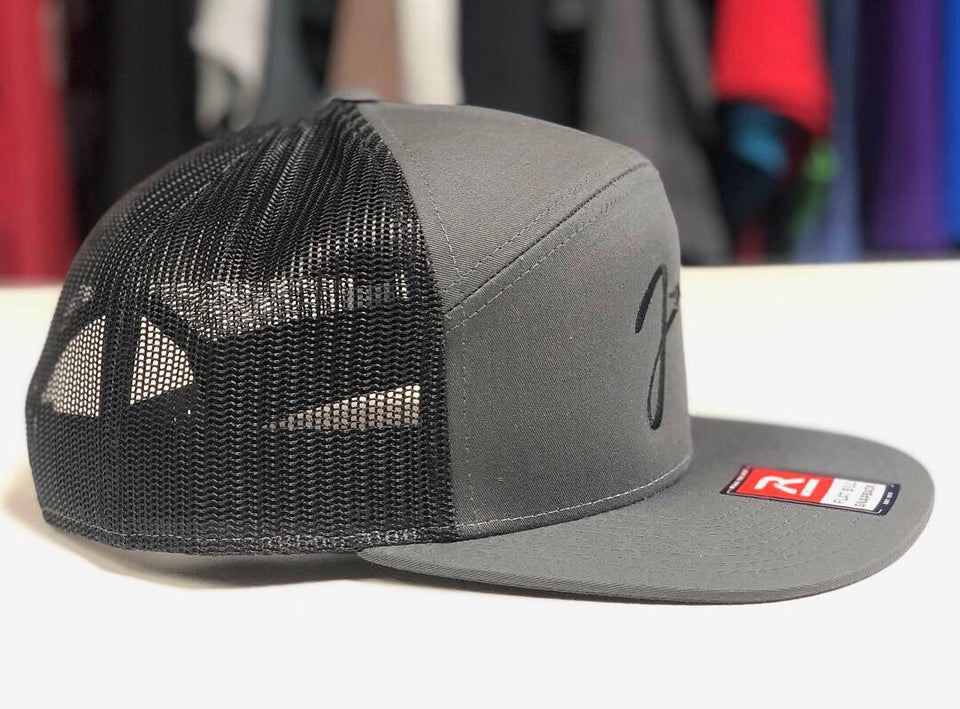 Signature Logo 7 Panel Trucker Hat (Grey)